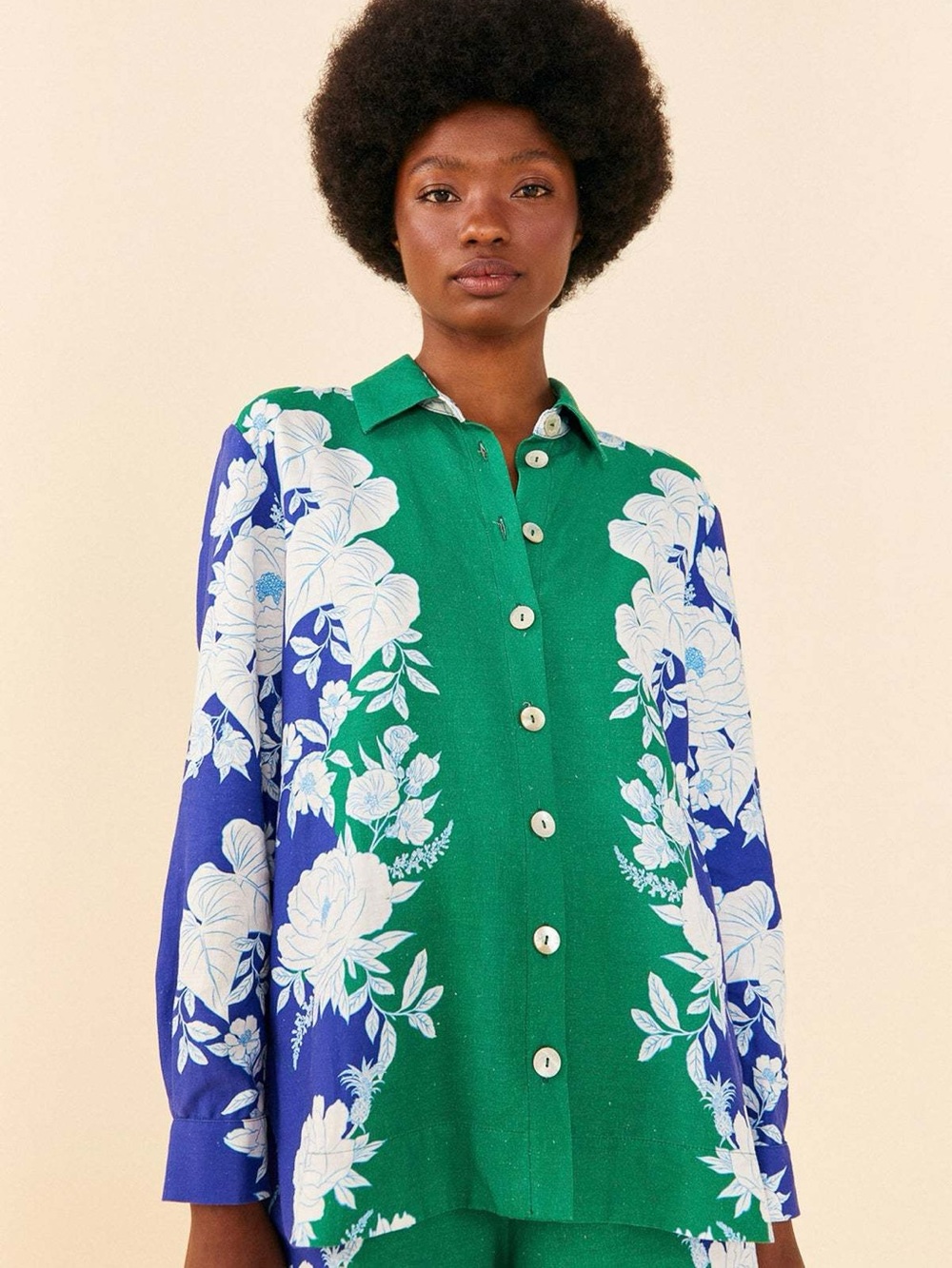 Farm Rio Soft Garden Shirt in Green and Blue
